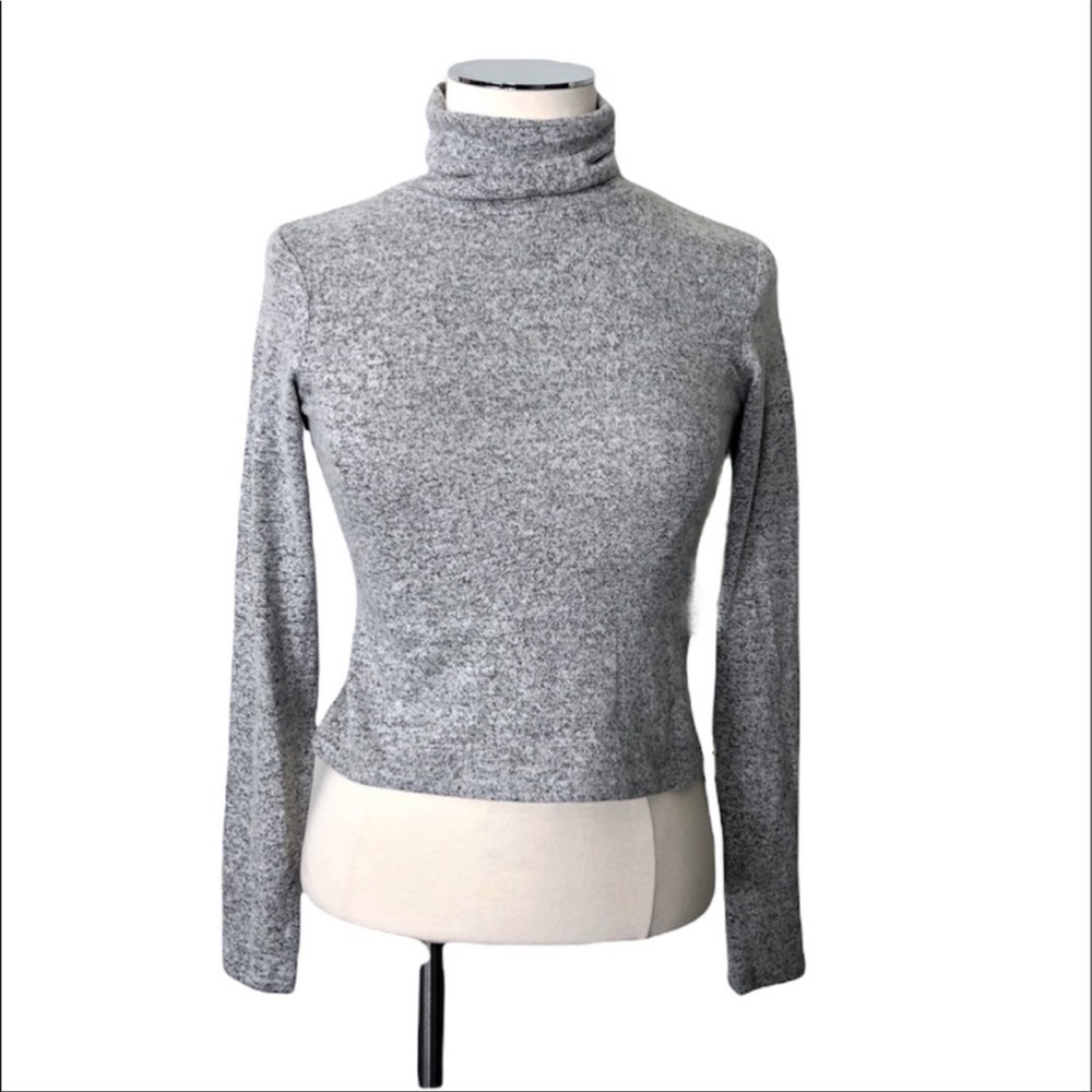 New ZARA Long Sleeve Turtleneck Slightly Cropped Heathered Gray Sz S